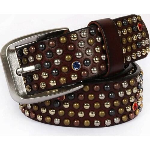Genuine Leather Women Rivet Rhinestone Fashion Belt High Quality