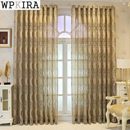 Luxury European Palace Jacquard Curtain for Living Room Hollow Floral Sheer Voile Drape for Bedroom Window Custom Made S375#D