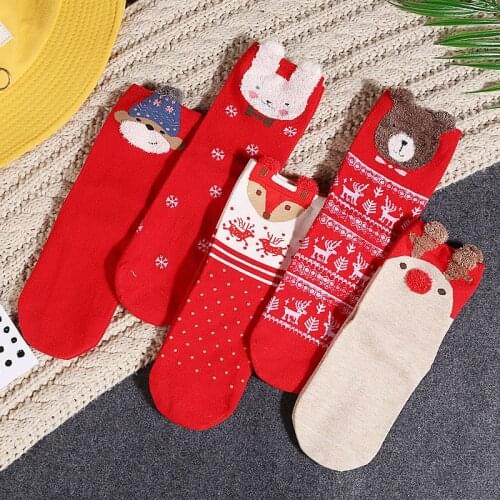 Red Animal Cartoon Santa Claus Elk Christmas Socks Warm in Autumn and Winter Comfortable Casual Lovely Cartoon Warm Socks