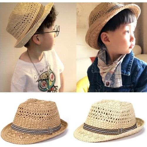 New Parent-Child Hats for Baby Caps Childrens Handmade Sun Hats British Style Straw Hats Summer Beach Jazz Hats Leisure Style