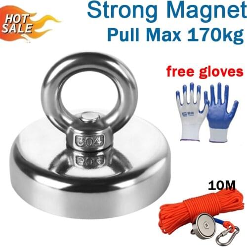 Super Strong Round Search Magnet Neodymium Magnet Lifesaving Hook Marine Magnets Fishing Ring Strong Magnetic Hook With 10m Rope