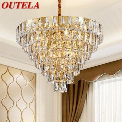 OUTELA Modern Crystal Chandelier Gold Luxury LED Ceiling Fixtures Decorative For Living Room Dining Room Villa Duplex