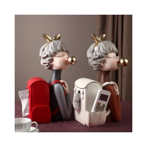 Modern Home Living Room Decoration Resin Girl Art Decoration Accessories Tissue Box Art Decoration Resin Embellishments Gift