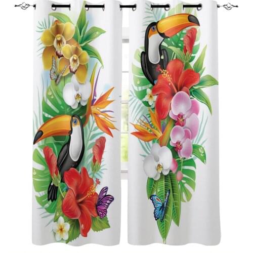 Animal Warbler Bird Tropical Flower Window Curtains Home Decor Living Room Curtains Kitchen Drapes Panel Curtains for Bedroom