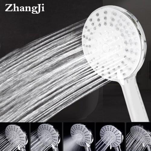 Zhangji New 5 Modes Adjustment Shower Head ABS Chrome Plating silicone Spray Nozzle large Panel Rainfall Shower head