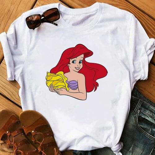 Women Summer Short Sleeve The Little Mermaid Ariel Fashion Lady Tshirts Top T Shirt Princess Graphic White Female Tee T-Shirts