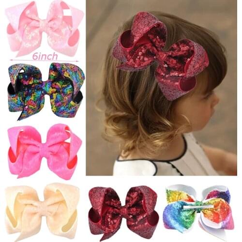 6 inch Women Large Sequin Grosgrain Ribbon Hair Bow Alligator Clips Barrette Bowknot Headwear Children Girls Hair Accessories