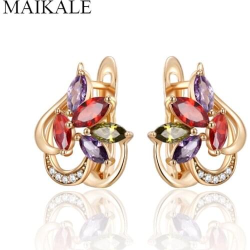 MAIKALE Colorful Zircon Stud Earrings for Women Flower Shape Cubic Zirconia Charm Small Earrings Korean Earrings Fashion Jewelry