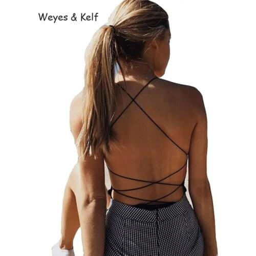 Weyes & Kelf Hot Summer Cotton Women Sexy Bodysuit 2020 Sexy Black Bandage Bodysuit Women Black Backless Bodies Women