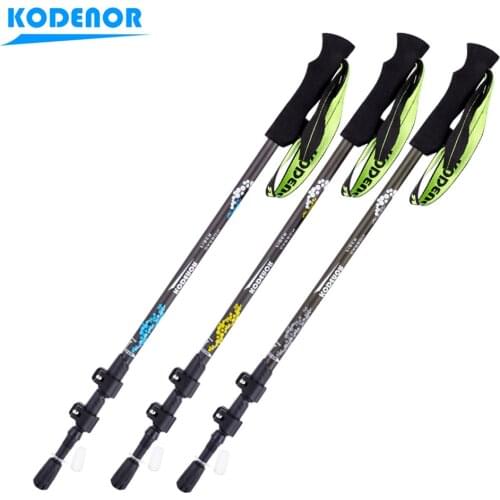 170g Telescopic Folding Walking Stick KODENOR Hiking Trekking Pole Carbon Fiber 3 section Outer Lock Alpenstock Climbing Camping
