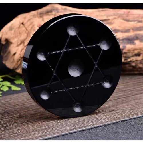 10cm Natural Obsidian Seven Astrolabe Decoration Chakra Healing Crystals Stones