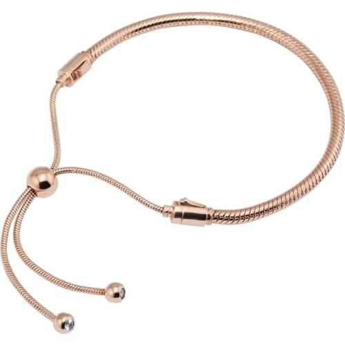 100% 925 Sterling Silver Jewelry Sliding Rose Bracelets For Women Wholesales Free Shipping