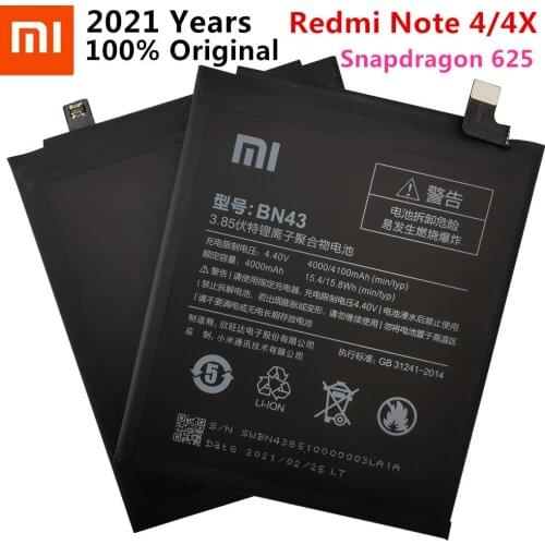 100% Orginal BN43 battery 4000mAh For Xiaomi Redmi Note 4X / Note 4 global Snapdragon 625 High Quality BN43 Battery
