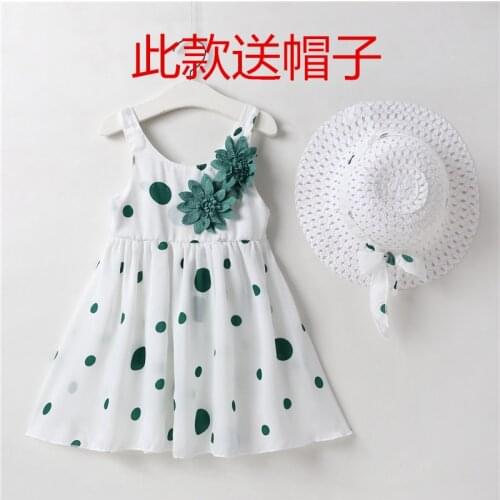 2PCS/Set Girls Dress +Hat Cotton Comfortable Childrens Dress 2021 Summer Dress Floral Girls' Sleeveless Dress For Children