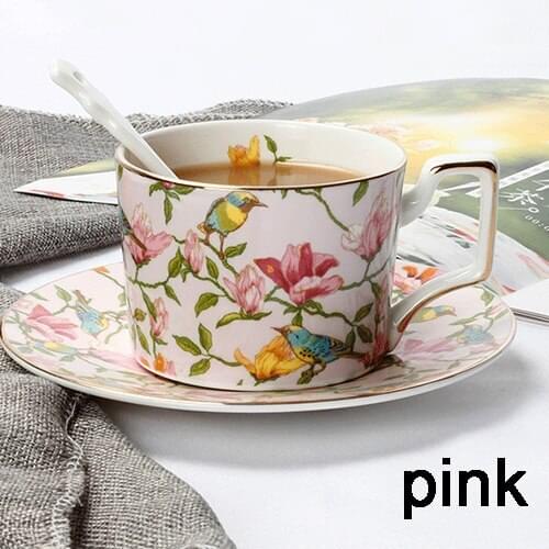 200 ML Europe Style Ceramic Bone China Coffee Set Cup and Saucer Spoon Kit Hand Painted Cuckoo Pattern CoffeeTea Mug