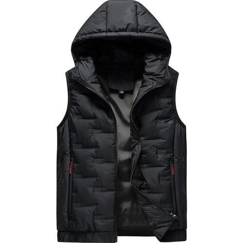 2021 Mens Autumn Winter Cotton-Padded Shiny Vest Removable Hat Hood Waistcoat Warm Sleeveless Winter Jacket Zipper Coat M-8XL
