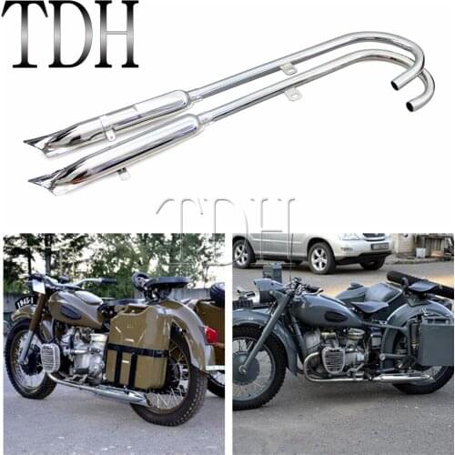 24HP Chrome Steel Motorcycle Fishtail Front Rear Muffler Pipes For BMW K750 M1 M72 R71 R12 Retro 750cc Exhaust Muffler