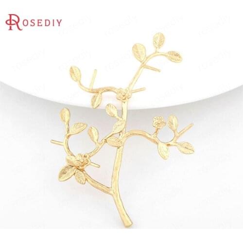 34357)2PCS 60*70MM Pin 1MM 24K Gold Color Brass No Hole Flower and Tree Branch High Quality Diy Jewelry Findings Accessories