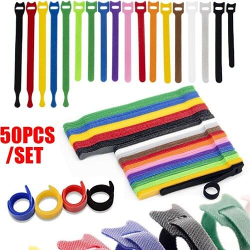 50Pcs12*200mm Reusable Fastening Cable Ties Hook Loop Cords Wire Organizer Wraps Cable Nylon Strap Hook Loop Tidy Organizer Tool