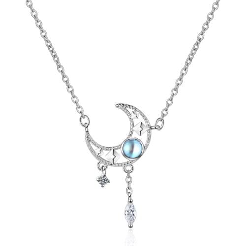 Clavicle Short Necklace 925 sterling silver CZ Zircon Moon Pendants Necklaces Jewelry Trendy Chokers Collares Accessory