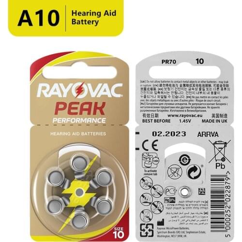 RAYOVAC PEAK 60PCS Hearing Aid Batteries A10 10A ZA10 10 S10, 60 PCS Hearing Aid Batteries Zinc Air Battery For Sound Amplifiers