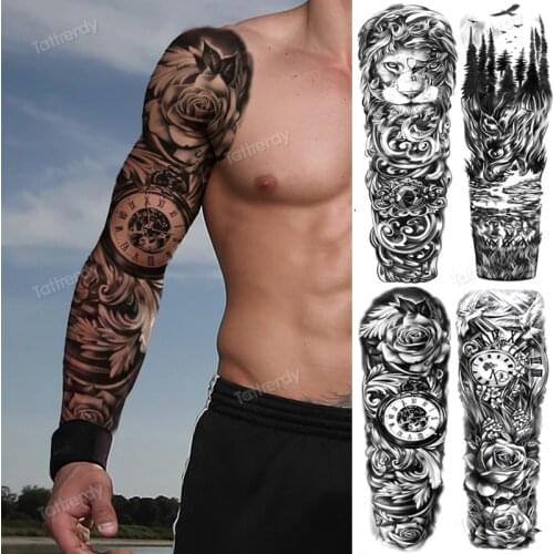Large temporary tattoos for men boys tattoo sticker black skull sleeve tattoo designs custom totem machine tatoo tribal compass