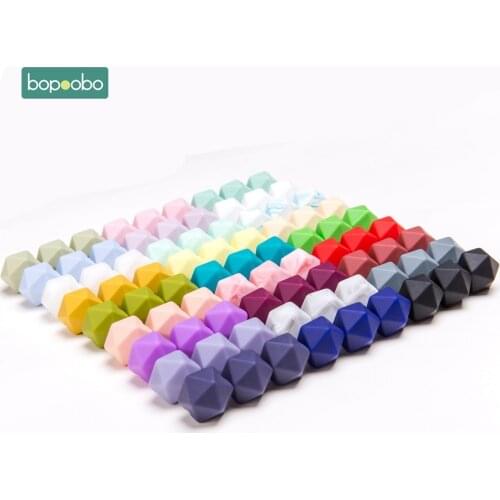 Bopoobo 14mm 30pc Silicone Hexagon Beads Food Grade Baby Teether BPA Free Infant Teething Diy Pendant Pacifier Chain Accessories