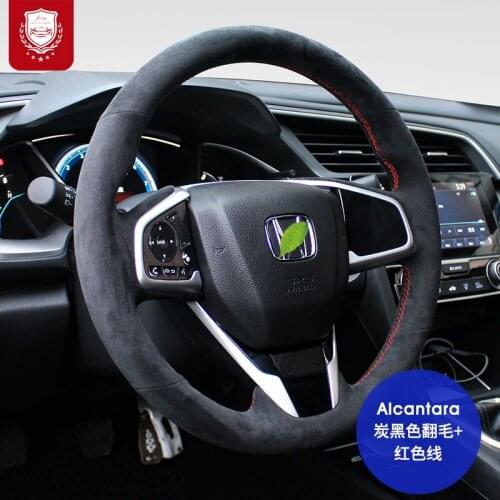Steering wheel cover Real Alcantara for Honda 10th Gen Civic crv FIT Accord xrv Avancier suede hand-stitched grip cover