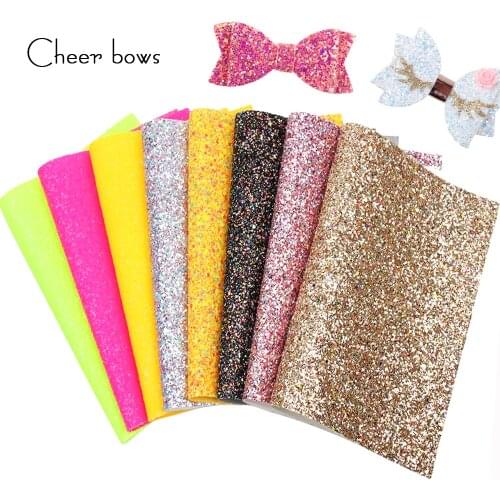 Cheerbows Neon Chunky Glitter Fabric DIY Hairbow Accessories Handmade Bag Shoe Decoration Synthetic Leather Fabric sheet 22*30cm
