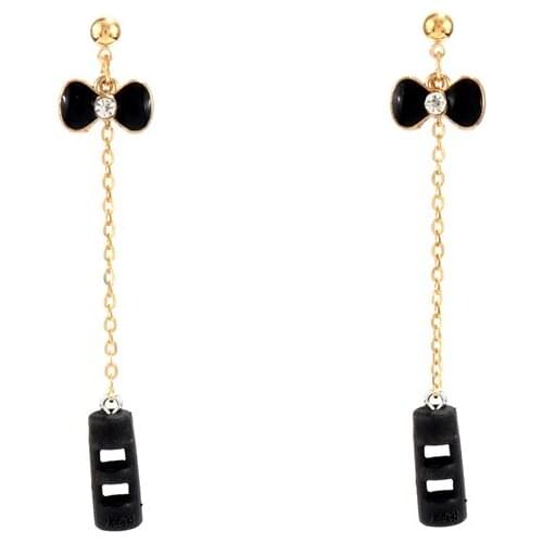 Black Enamel Long Chain Cute Bowknot Drop Earring Wireless Earphone Earpods Holder Anti Lost for Airpods Headphones Earring