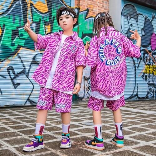 Kid Hip Hop Clothing Zebra Print Oversized Shirt T Shirt Top Streetwear Summer Shorts for Girl Boy Dance Costume Clothes Set