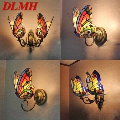 DLMH Tiffany Wall Lights Sconces Contemporary LED Butterfly Lamp Indoor Fixture For Home Decoration