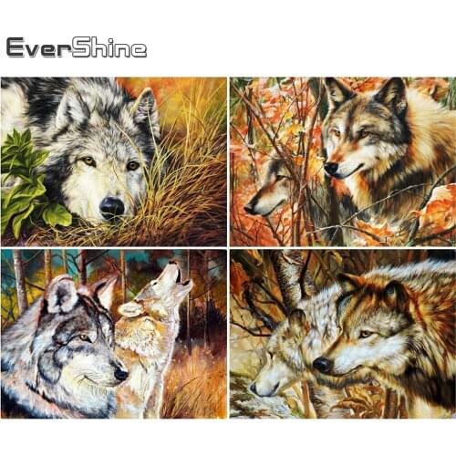 Evershine Full Square Diamond Painting Wolf Mosaic Art Diamond Embroidery Animal Cross Stitch Autumn Home Decorations