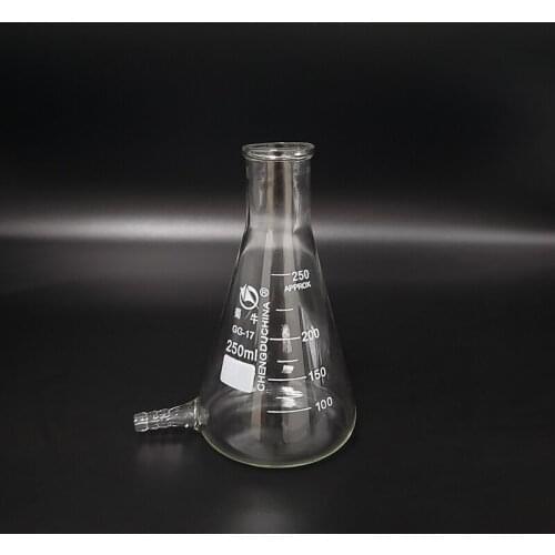 Filtering flask with Lower tube,Capacity 250ml,Triangle flask with tubules,Lower tube conical flask,With tick marks