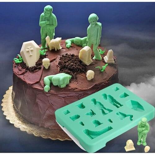 Halloween Chocolate Mold Cake Ice Tray Zombie Coffin Tomb Skeleton Silicone Cat Ghost Festival Decoration Tool Hot Sale