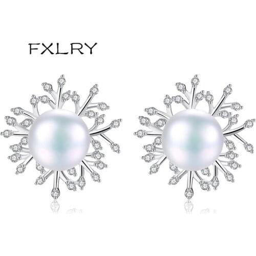 FXLRY Elegant Natural Freshwater Pearl Earrings Micro-inlaid AAA Zircon Stud Earrings For Women Jewelry