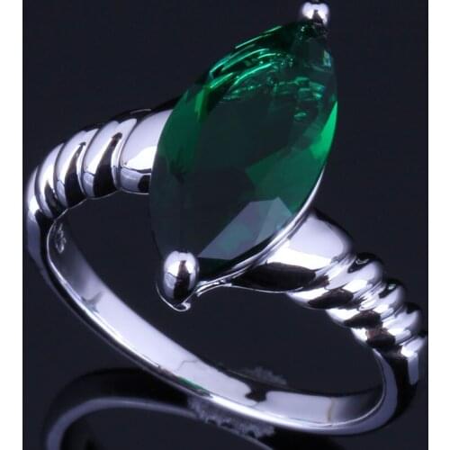 Graceful Marquise Green Cubic Zirconia Silver Plated Ring V0674