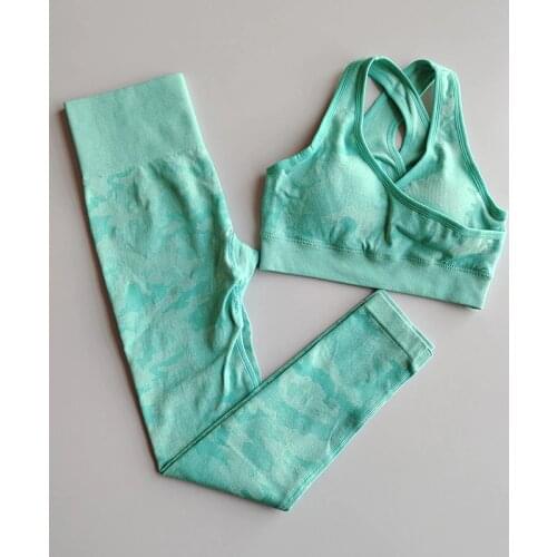 Camo Seamless Yoga Set Sports Wear For Women Gym Clothing Scrunch Fitness Leggings+Sport Brassiere 2 Piece Workout Clothes