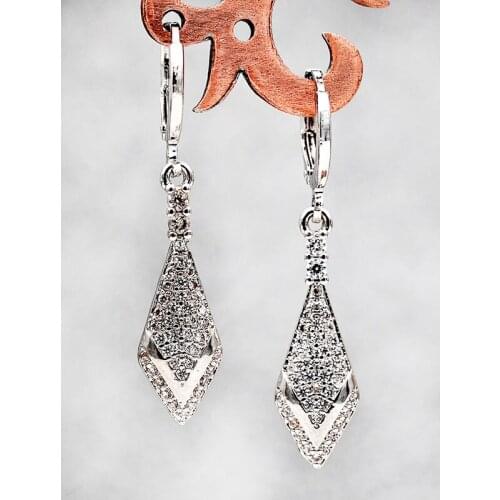 Korean Luxury Jewelry Women Drop Earrings Rhombus Shape Dangle Earrings Wedding Anniversary Gift Lady OBS1893