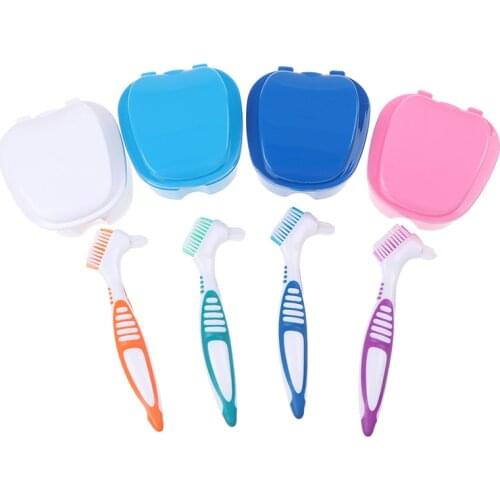 Denture Bath Box Organizer Dental False Teeth Storage Box with Hanging Net Container Cleaning Teeth Cases Artificial Tooth Boxes