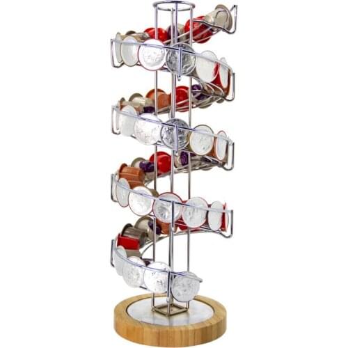 All-round rotating capsule coffee holder rust-proof durable metal display rack high capacity solid color hanging stand