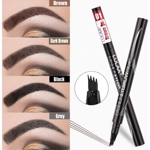 LULAA Four Heads Eyebrow Pen Waterproof Liquid Eyebrow Pencil Easy To Color Long Lasting Black Brown Makeup Brow Enhancer Pen