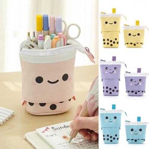 Cute Pencil Case Standing Pen Holder Telescopic Makeup Pouch Pop Up Cosmetics Bag for Girls Students Pencil Bags Women Adults