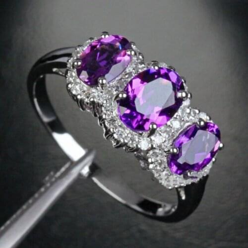 Trendy Women Wedding Jewelry Charming Purple Oval Heart Crystal Zircon Stone Luxury Engagement Party Finger Ring New Gift