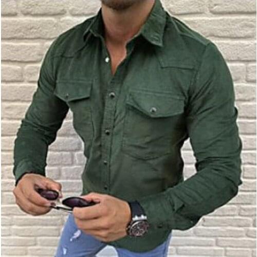 Men Clothing 2021 Spring Autumn New Mens Shirt European Size Mens Fashion Casual Solid Color Button Slim Long-sleeved Shirt