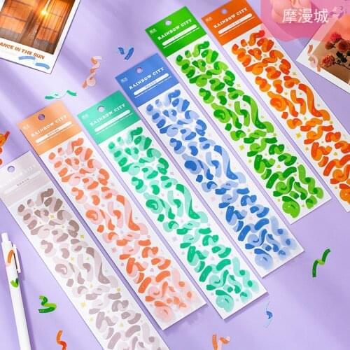 BULA 2 Sheets Cute Rainbow Ribon Bow PET Paper Decorative Adhesive Stickers Scrapbooking School Supplies
