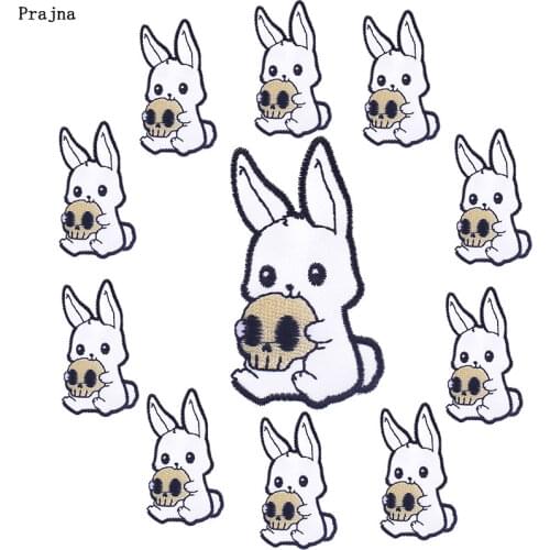 Prajna 10 PCS Cartoon Embroidered Patches On Clothes Rabbit Holding A Skull Patch Iron On Patches For Clothing Sticker Badges