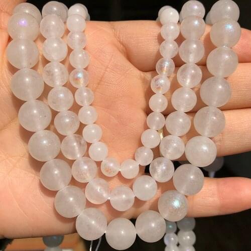 Natural Stone White Moonstoe Crystal Beads Smooth Loose Spacer Beads For Jewelry Making Diy Flash Earring Bracelet 6 8 10mm 15"