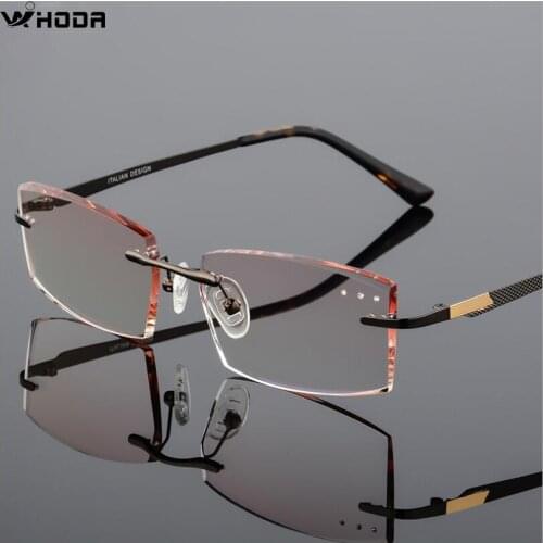 Β Titanium Business Mens Diamond Trimming Cutting Rimless Lens, Business Frameless Anti Blue Ray Myopia Glasses Frame F6635