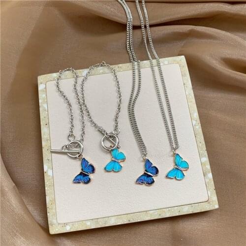 Butterfly Necklace Female Clavicle Chain Tide Cool Wind Butterfly Bracelet Girlfriends Temperament Fairy Two Color Bracelets New